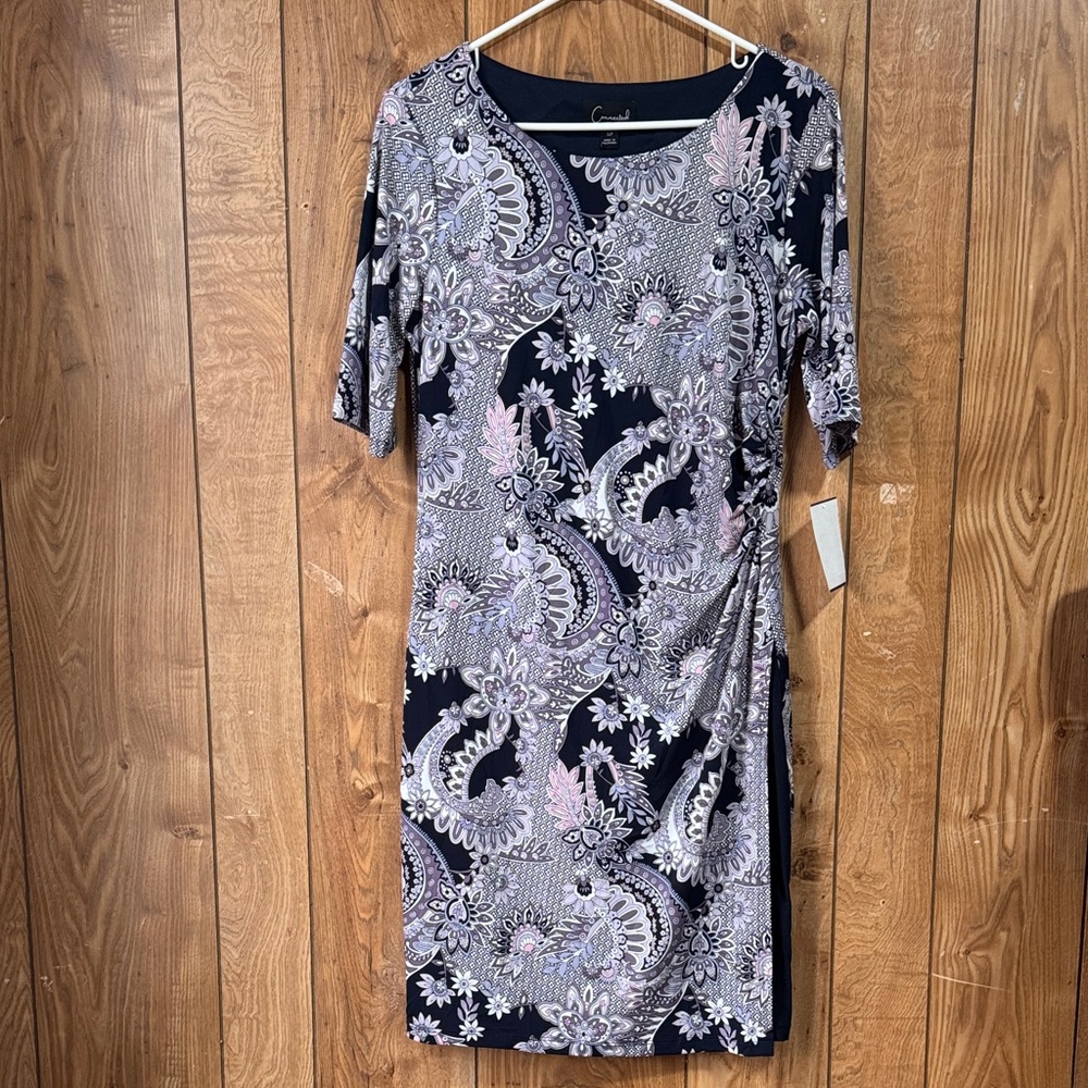 Connected Apparel Asymmetrical Black and Lavender Dress
